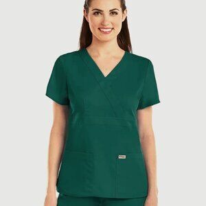 Riley 3-Pocket Mock Wrap V-Neck Scrub Top Grey's Anatomy Barco Hunter Green S